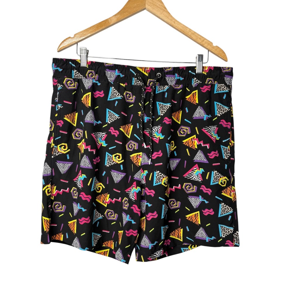 Surf Society Swimwear 90s Geometric Print Swim Trunks Shorts Men‎ Size XL